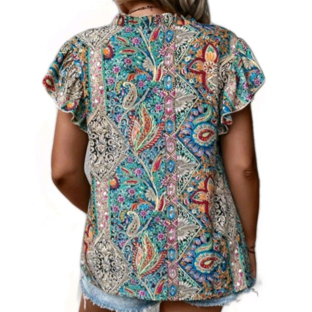 Luneh Paisley Print Butterfly Sleeve Top 1x (14) - Picture 2 of 5